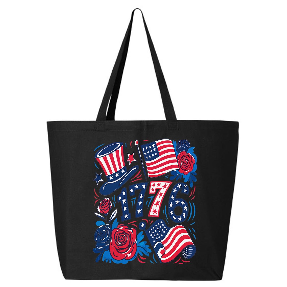 America 1776 4th Of July Independence Day Boho Flower 25L Jumbo Tote