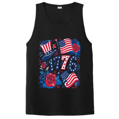 America 1776 4th Of July Independence Day Boho Flower PosiCharge Competitor Tank