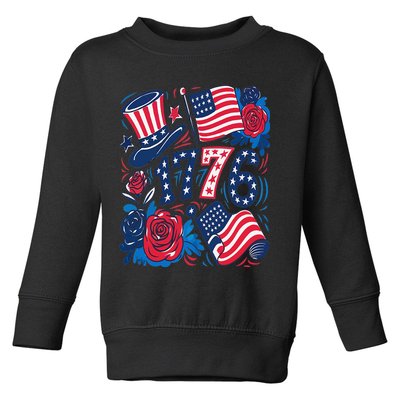 America 1776 4th Of July Independence Day Boho Flower Toddler Sweatshirt