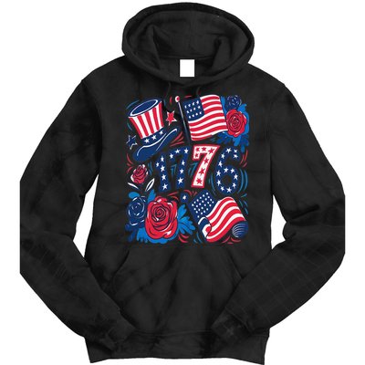 America 1776 4th Of July Independence Day Boho Flower Tie Dye Hoodie