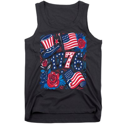 America 1776 4th Of July Independence Day Boho Flower Tank Top