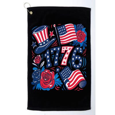 America 1776 4th Of July Independence Day Boho Flower Golf Towel