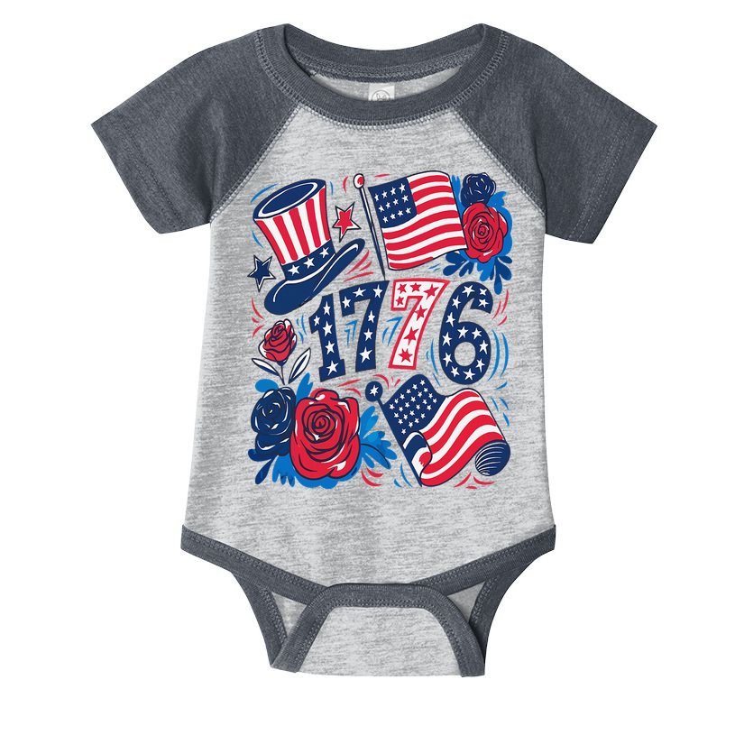 America 1776 4th Of July Independence Day Boho Flower Infant Baby Jersey Bodysuit