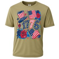 America 1776 4th Of July Independence Day Boho Flower Cooling Performance Crew T-Shirt