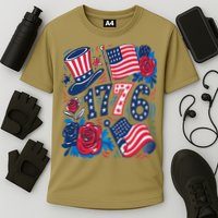 America 1776 4th Of July Independence Day Boho Flower Cooling Performance Crew T-Shirt