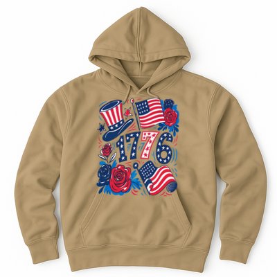 America 1776 4th Of July Independence Day Boho Flower Hoodie