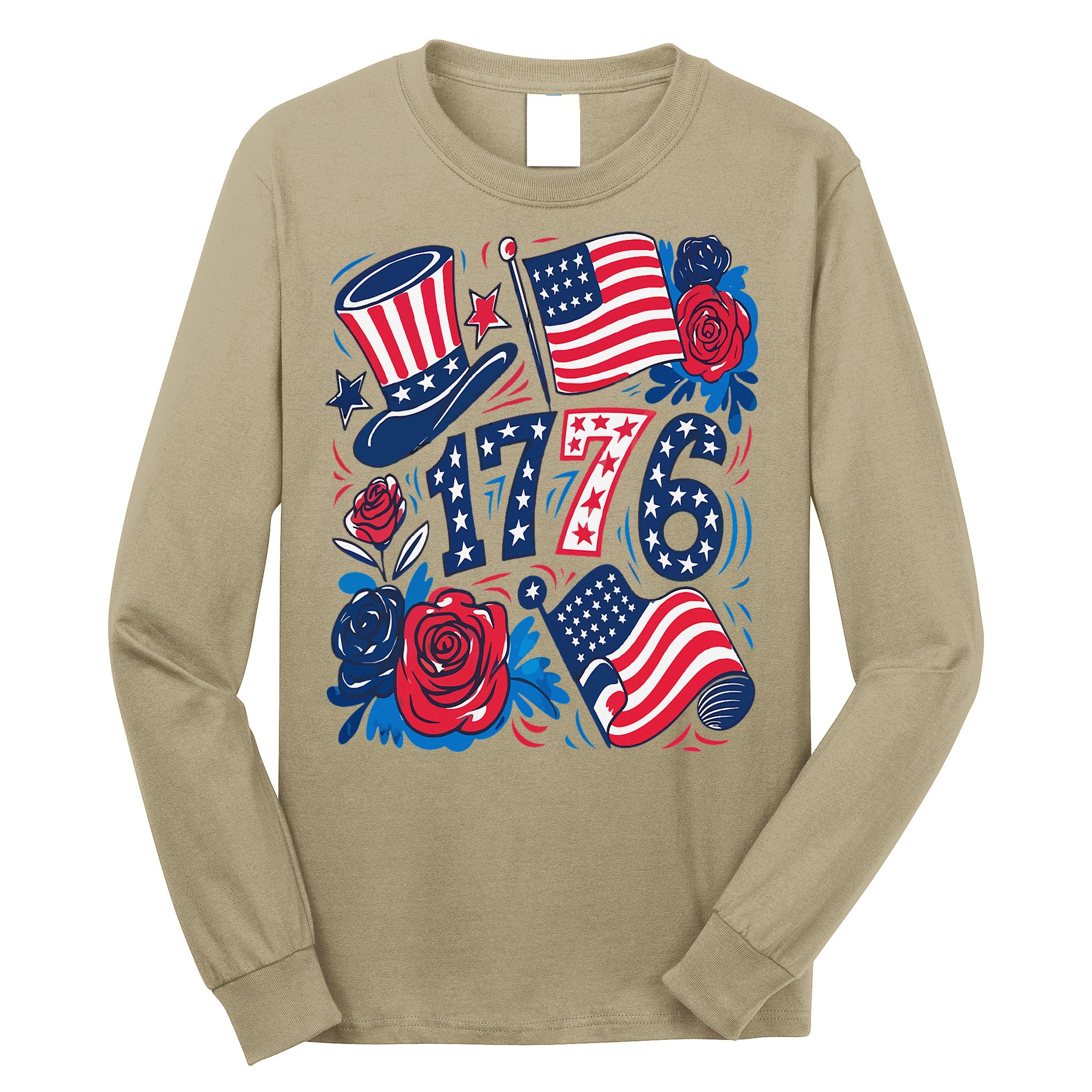 America 1776 4th Of July Independence Day Boho Flower Long Sleeve Shirt