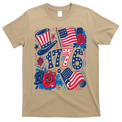 America 1776 4th Of July Independence Day Boho Flower T-Shirt