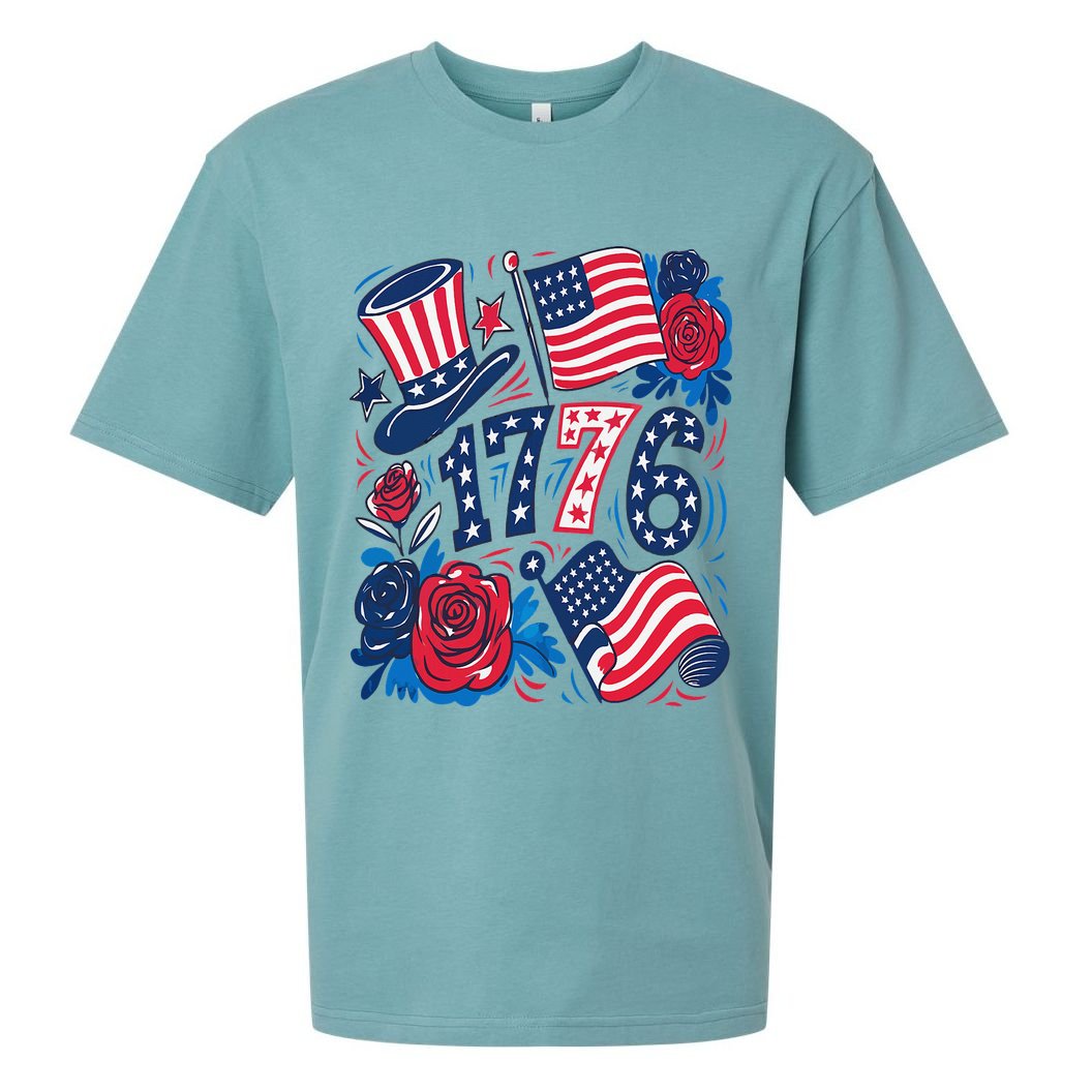 America 1776 4th Of July Independence Day Boho Flower Sueded Cloud Jersey T-Shirt