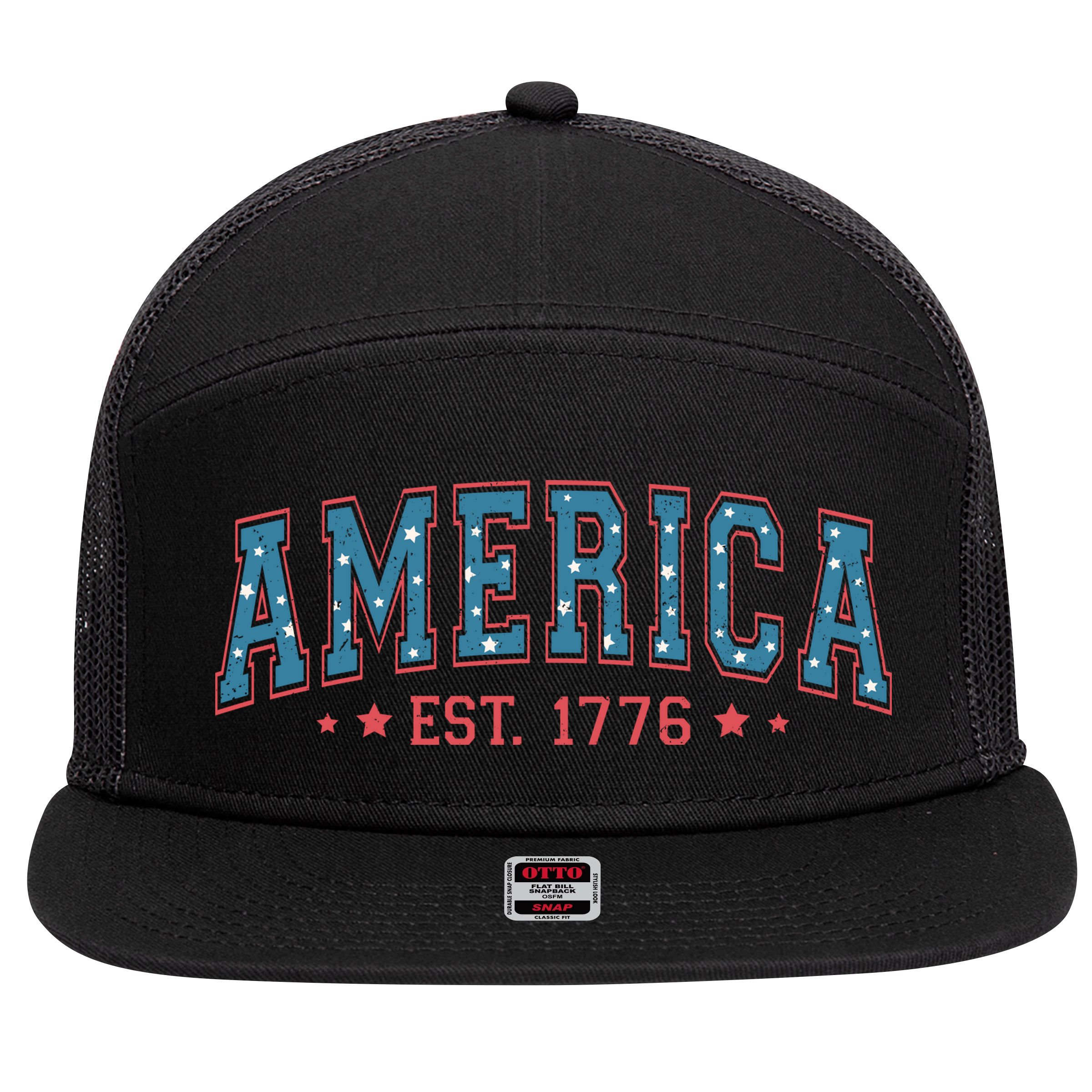 America 1776 7 Panel Mesh Trucker Snapback Hat