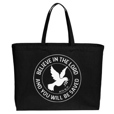 Acts 1631 Believe In The Lord Jesus Christian Bible Verse Cotton Canvas Jumbo Tote