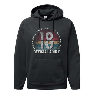 Adult 18th Birthday 18 Year Old Gifts Vintage 2005 Cute Performance Fleece Hoodie