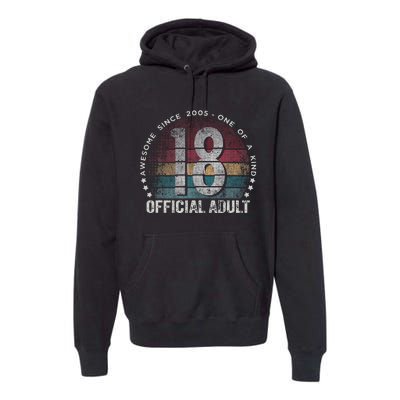 Adult 18th Birthday 18 Year Old Gifts Vintage 2005 Cute Premium Hoodie