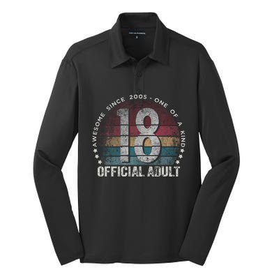 Adult 18th Birthday 18 Year Old Gifts Vintage 2005 Cute Silk Touch Performance Long Sleeve Polo