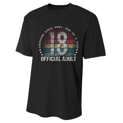 Adult 18th Birthday 18 Year Old Gifts Vintage 2005 Cute Performance Sprint T-Shirt