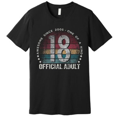 Adult 18th Birthday 18 Year Old Gifts Vintage 2005 Cute Premium T-Shirt