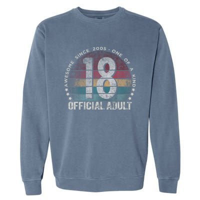 Adult 18th Birthday 18 Year Old Gifts Vintage 2005 Cute Garment-Dyed Sweatshirt