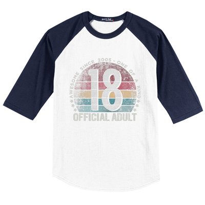 Adult 18th Birthday 18 Year Old Gifts Vintage 2005 Cute Baseball Sleeve Shirt