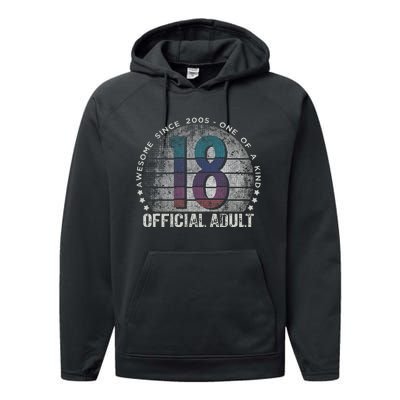 Adult 18th Birthday 18 Year Old Gifts Vintage 2005 Love Performance Fleece Hoodie