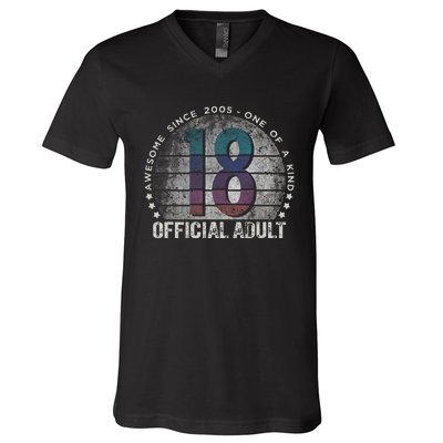 Adult 18th Birthday 18 Year Old Gifts Vintage 2005 Love V-Neck T-Shirt