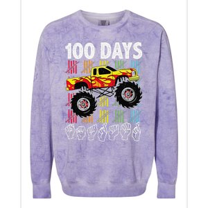 Asl 100 Days Of School Monster Truck 100 Days Smarter Deaf Colorblast Crewneck Sweatshirt