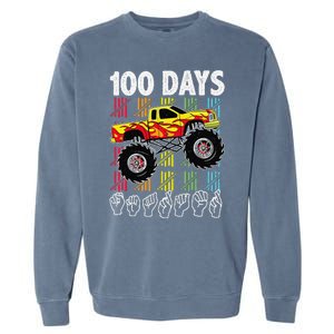 Asl 100 Days Of School Monster Truck 100 Days Smarter Deaf Garment-Dyed Sweatshirt