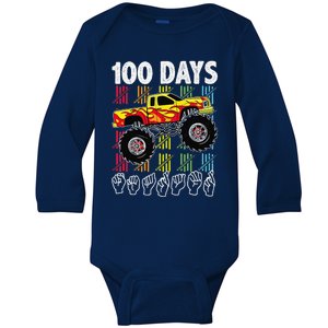 Asl 100 Days Of School Monster Truck 100 Days Smarter Deaf Baby Long Sleeve Bodysuit