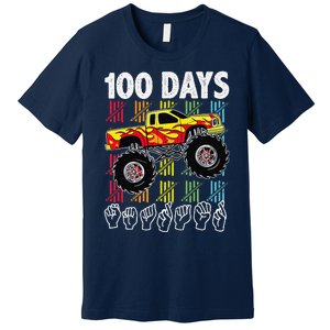 Asl 100 Days Of School Monster Truck 100 Days Smarter Deaf Premium T-Shirt