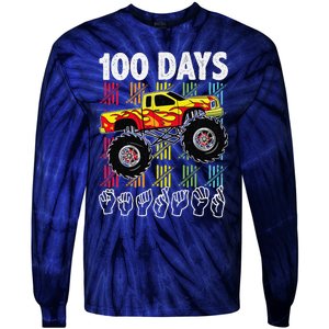 Asl 100 Days Of School Monster Truck 100 Days Smarter Deaf Tie-Dye Long Sleeve Shirt