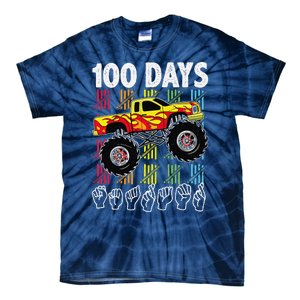 Asl 100 Days Of School Monster Truck 100 Days Smarter Deaf Tie-Dye T-Shirt