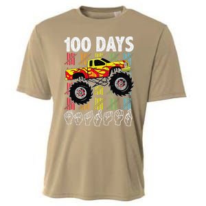 Asl 100 Days Of School Monster Truck 100 Days Smarter Deaf Cooling Performance Crew T-Shirt