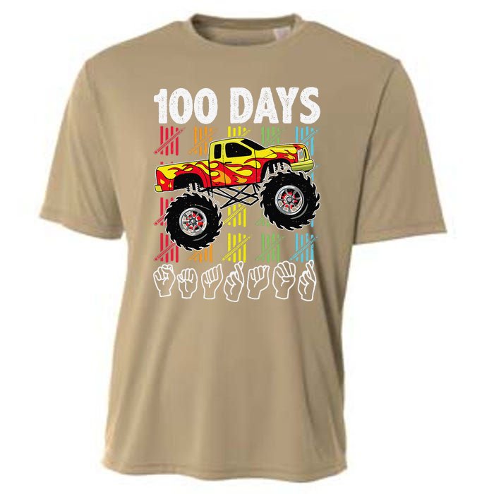 Asl 100 Days Of School Monster Truck 100 Days Smarter Deaf Cooling Performance Crew T-Shirt