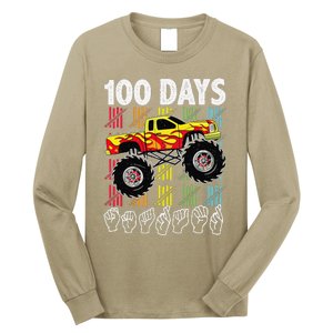 Asl 100 Days Of School Monster Truck 100 Days Smarter Deaf Long Sleeve Shirt