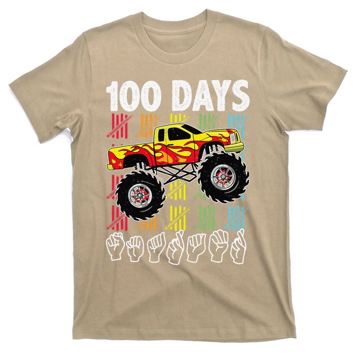 Asl 100 Days Of School Monster Truck 100 Days Smarter Deaf T-Shirt