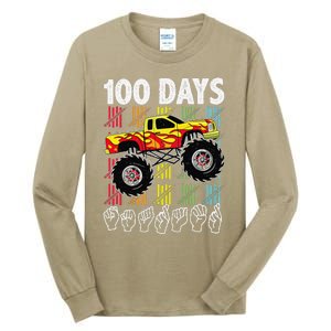 Asl 100 Days Of School Monster Truck 100 Days Smarter Deaf Tall Long Sleeve T-Shirt