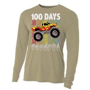 Asl 100 Days Of School Monster Truck 100 Days Smarter Deaf Cooling Performance Long Sleeve Crew