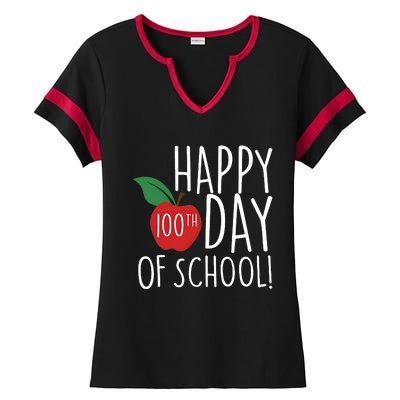 Apple 100 Days Of School Ladies Halftime Notch Neck Tee