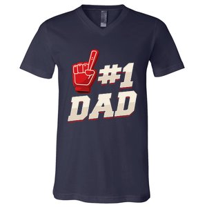 Athletic 1 Dad Number 1 Father Dad Fathers Day V-Neck T-Shirt