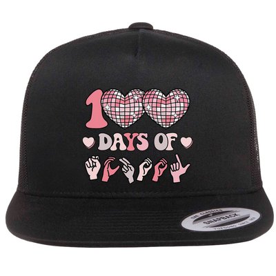 Asl 100 Days Of School Disco Dancing 100th Day Deaf Signing Flat Bill Trucker Hat