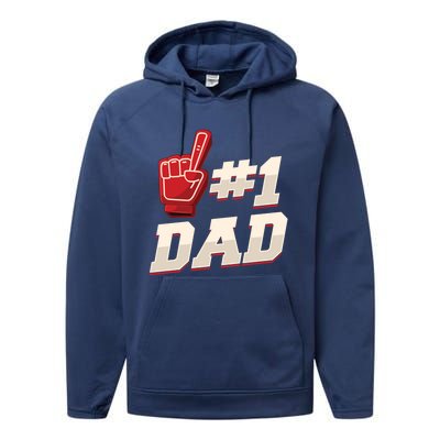 Athletic # 1 Dad Number 1 Father Dad FatherS Day Gift Performance Fleece Hoodie