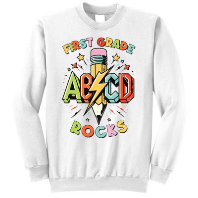 Abcd 1st Grade Rocks Pencil Lightning Teachers Rock Boy Sweatshirt