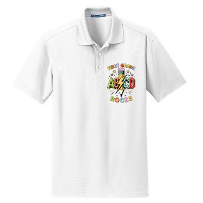 Abcd 1st Grade Rocks Pencil Lightning Teachers Rock Boy Dry Zone Grid Polo