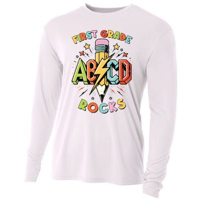 Abcd 1st Grade Rocks Pencil Lightning Teachers Rock Boy Cooling Performance Long Sleeve Crew