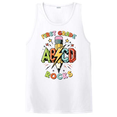 Abcd 1st Grade Rocks Pencil Lightning Teachers Rock Boy PosiCharge Competitor Tank