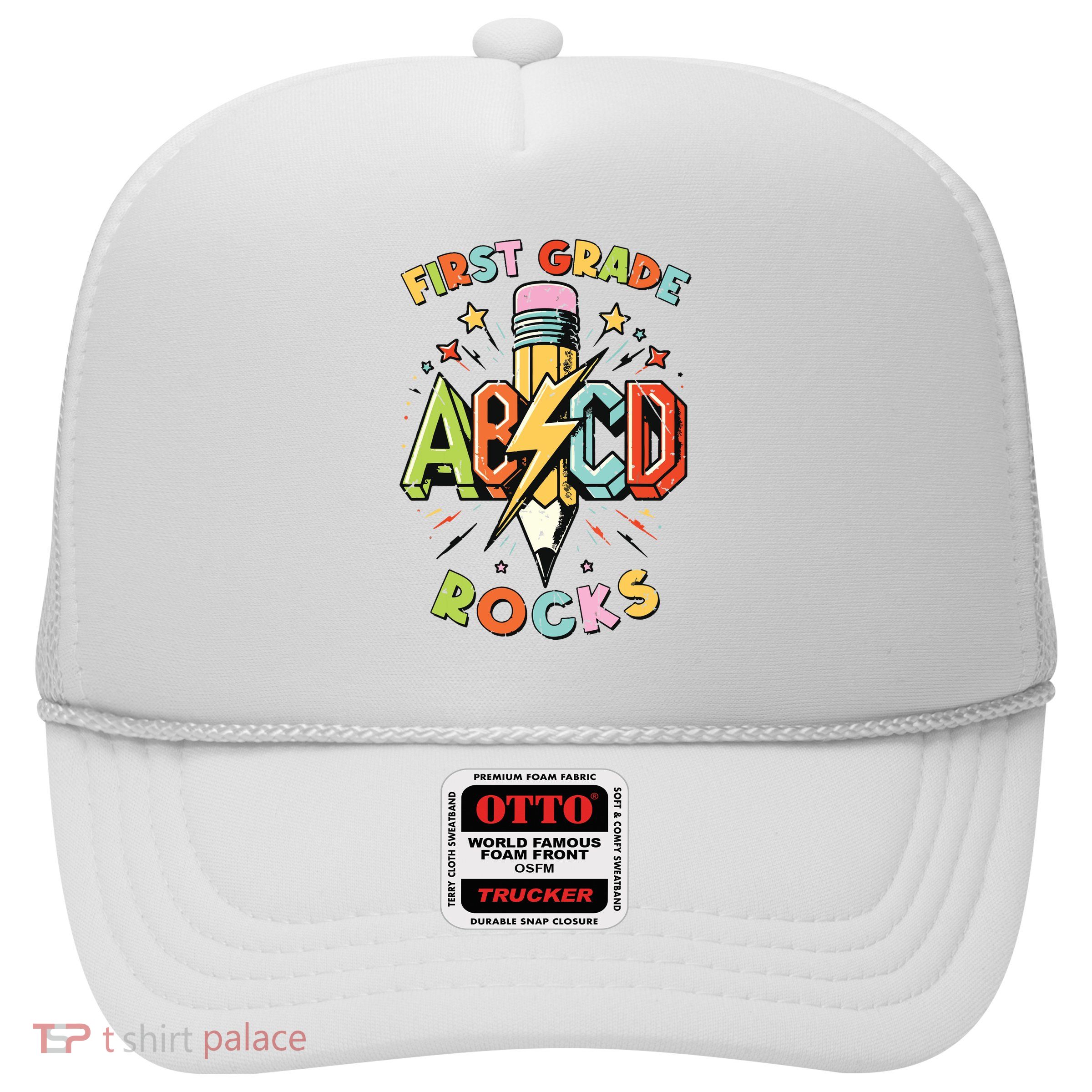 Abcd 1st Grade Rocks Pencil Lightning Teachers Rock Boy Trucker Hat