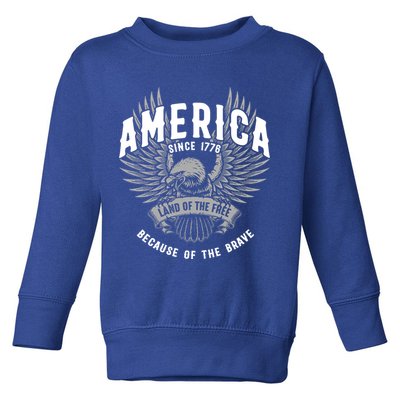 America 1776 Land Of Free Because Of The Brave Usa Eagle Gift Toddler Sweatshirt