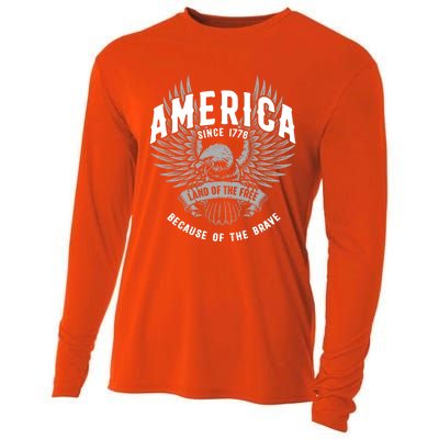 America 1776 Land Of Free Because Of The Brave Usa Eagle Cool Gift Cooling Performance Long Sleeve Crew