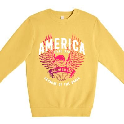 America 1776 Land Of Free Because Of The Brave Usa Eagle Funny Gift Premium Crewneck Sweatshirt