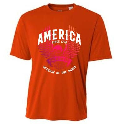 America 1776 Land Of Free Because Of The Brave Usa Eagle Funny Gift Cooling Performance Crew T-Shirt