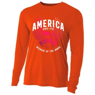 America 1776 Land Of Free Because Of The Brave Usa Eagle Funny Gift Cooling Performance Long Sleeve Crew